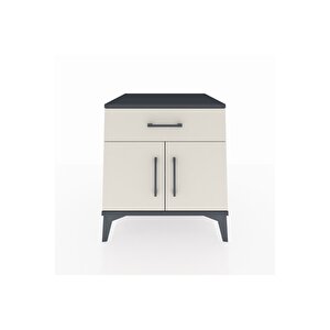 Kronos Komodin Tek Raflı Tek Çekmeceli 2 Kapaklı 60x59x64 Antrasit-aytaşı