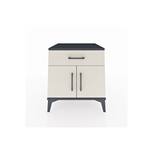 Kronos Komodin Tek Raflı Tek Çekmeceli 2 Kapaklı 60x59x64 Antrasit-aytaşı