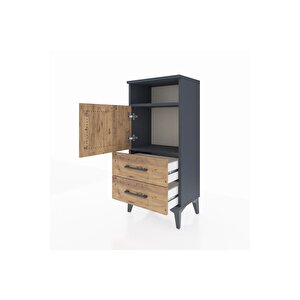 Arges Komodin 2 Raflı 2 Çekmeceli Tek Kapaklı 44x30x96 Antrasit-çam