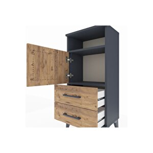 Arges Komodin 2 Raflı 2 Çekmeceli Tek Kapaklı 44x30x96 Antrasit-çam