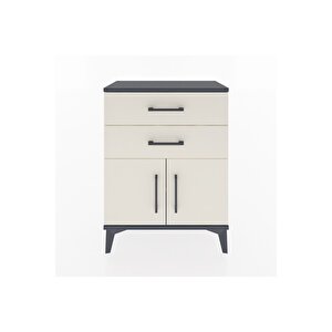 Arges Komodin Tek Raflı 2 Çekmeceli 2 Kapaklı 60x30x80 Antrasit-aytaşı