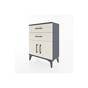 Arges Komodin Tek Raflı 2 Çekmeceli 2 Kapaklı 60x30x80 Antrasit-aytaşı