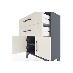 Arges Komodin Tek Raflı 2 Çekmeceli 2 Kapaklı 60x30x80 Antrasit-aytaşı