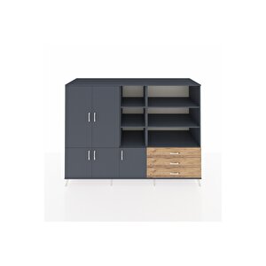 Kronos Dolap 11 Raflı 3 Çekmeceli 5 Kapaklı 220x59x163 Antrasit-antrasit/çam