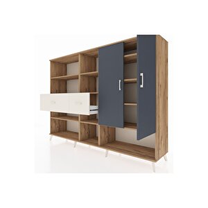 Hyperion Dolap 10 Raflı 2 Çekmeceli 2 Kapaklı 220x44x163 Çam-antrasit/aytaşı