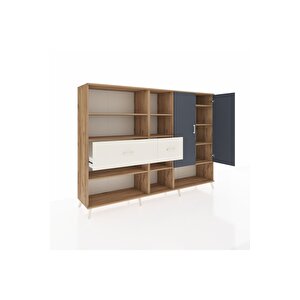 Hyperion Dolap 10 Raflı 2 Çekmeceli 2 Kapaklı 220x44x163 Çam-antrasit/aytaşı