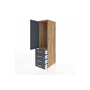 Kronos Dolap Tek Raflı 4 Çekmeceli Tek Askılı 44x59x182 Çam-antrasit