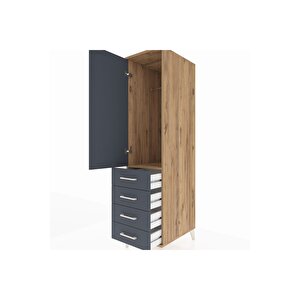 Kronos Dolap Tek Raflı 4 Çekmeceli Tek Askılı 44x59x182 Çam-antrasit