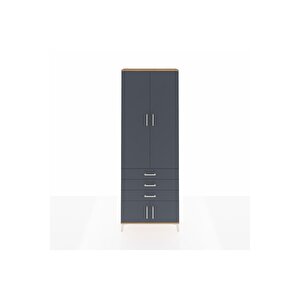 Arges Dolap 4 Raflı 3 Çekmeceli 4 Kapaklı 88x30x243 Çam-antrasit