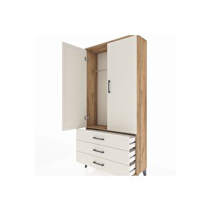 Arges Dolap Tek Raflı 3 Çekmeceli Tek Askılı 88x30x182 Çam-aytaşı