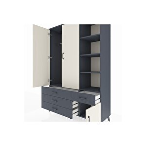 Hyperion Dolap 5 Raflı 4 Çekmeceli Tek Askılı 132x44x195 Antrasit-aytaşı/antrasit