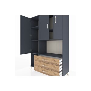 Hyperion Dolap 6 Raflı 3 Çekmeceli 3 Kapaklı 132x44x195 Antrasit-antrasit/çam