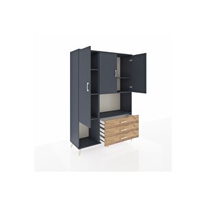 Hyperion Dolap 6 Raflı 3 Çekmeceli 3 Kapaklı 132x44x195 Antrasit-antrasit/çam