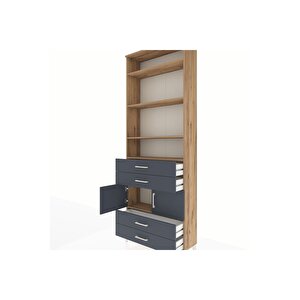 Arges Dolap 5 Raflı 4 Çekmeceli 2 Kapaklı 88x30x243 Çam-antrasit