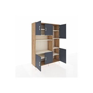 Hyperion Dolap 9 Raflı 6 Kapaklı 132x44x195 Çam-antrasit/aytaşı