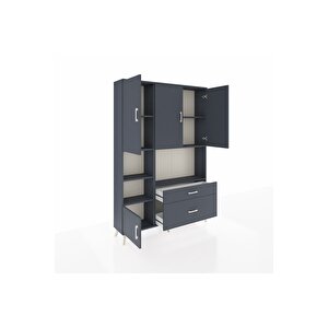 Arges Gardrop 7 Raflı 2 Çekmeceli 5 Kapaklı 132x30x195 Antrasit-antrasit