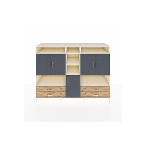 Kronos Dolap 12 Raflı 4 Çekmeceli 5 Kapaklı 220x59x163 Aytaşı-antrasit/çam