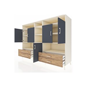 Kronos Dolap 12 Raflı 4 Çekmeceli 5 Kapaklı 220x59x163 Aytaşı-antrasit/çam