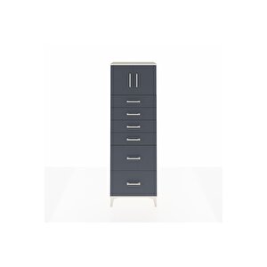 Arges Dolap Tek Raflı 6 Çekmeceli 2 Kapaklı 60x30x182 Aytaşı-antrasit