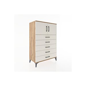 Hyperion Dolap Tek Raflı 5 Çekmeceli 2 Kapaklı 88x44x134 Çam-aytaşı