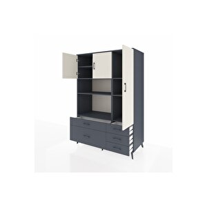 Kronos Dolap 7 Raflı 5 Çekmeceli 3 Kapaklı 132x59x195 Antrasit-aytaşı/antrasit
