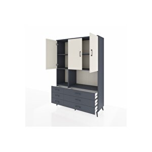 Hyperion Dolap 6 Raflı 6 Çekmeceli 3 Kapaklı 132x44x195 Antrasit-aytaşı/antrasit