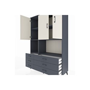 Hyperion Dolap 6 Raflı 6 Çekmeceli 3 Kapaklı 132x44x195 Antrasit-aytaşı/antrasit
