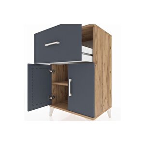 Hyperion Komodin Tek Raflı Tek Çekmeceli 2 Kapaklı 60x44x96 Çam-antrasit