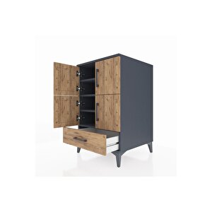 Kronos Komodin 4 Raflı Tek Çekmeceli 4 Kapaklı 60x59x96 Antrasit-çam