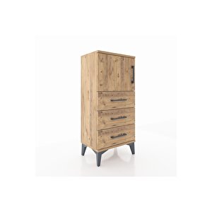 Arges Komodin Tek Raflı 3 Çekmeceli Tek Kapaklı 44x30x96 Çam-çam