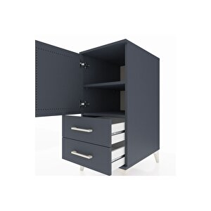 Kronos Komodin 2 Raflı 2 Çekmeceli Tek Kapaklı 44x59x96 Antrasit-antrasit