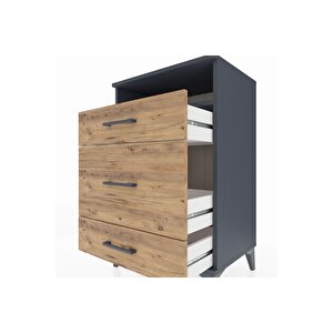 Hyperion Komodin Tek Raflı 3 Çekmeceli 60x44x96 Antrasit-çam