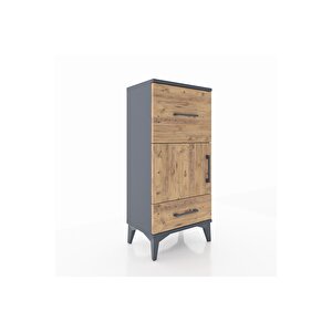 Arges Komodin Tek Raflı 2 Çekmeceli Tek Kapaklı 44x30x96 Antrasit-çam