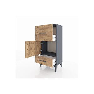 Arges Komodin Tek Raflı 2 Çekmeceli Tek Kapaklı 44x30x96 Antrasit-çam