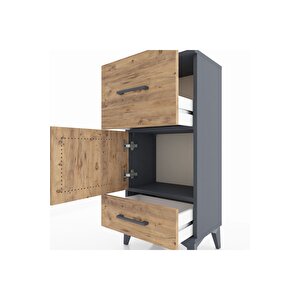 Arges Komodin Tek Raflı 2 Çekmeceli Tek Kapaklı 44x30x96 Antrasit-çam