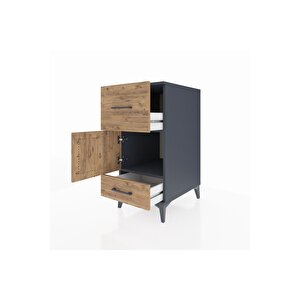 Kronos Komodin Tek Raflı 2 Çekmeceli Tek Kapaklı 44x59x96 Antrasit-çam