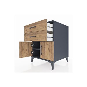 Kronos Komodin Tek Raflı 2 Çekmeceli 2 Kapaklı 60x59x80 Antrasit-çam