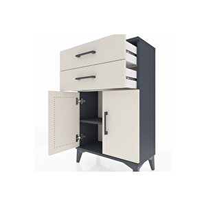 Arges Komodin Tek Raflı 2 Çekmeceli 2 Kapaklı 60x30x96 Antrasit-aytaşı