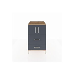 Kronos Komodin Tek Raflı 2 Çekmeceli 2 Kapaklı 60x59x96 Çam-antrasit