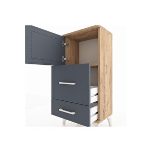 Arges Komodin Tek Raflı 2 Çekmeceli Tek Kapaklı 44x30x96 Çam-antrasit