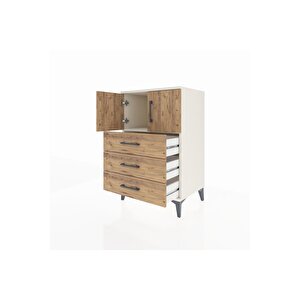 Hyperion Komodin Tek Raflı 3 Çekmeceli 2 Kapaklı 60x44x96 Aytaşı-çam