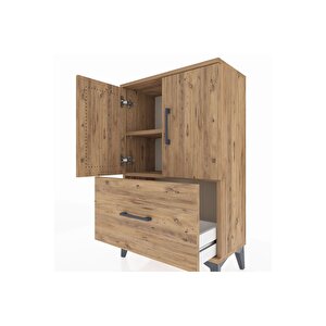 Arges Komodin 2 Raflı Tek Çekmeceli 2 Kapaklı 60x30x96 Çam-çam