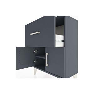 Arges Komodin Tek Raflı Tek Çekmeceli 2 Kapaklı 60x30x80 Antrasit-antrasit