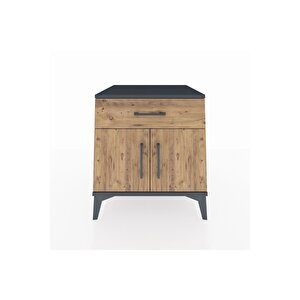 Kronos Komodin Tek Raflı Tek Çekmeceli 2 Kapaklı 60x59x64 Antrasit-çam