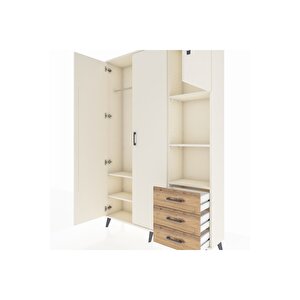Arges Dolap 5 Raflı 3 Çekmeceli Tek Askılı 132x30x195 Aytaşı-aytaşı/çam