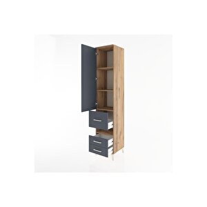 Hyperion Dolap 4 Raflı 3 Çekmeceli Tek Kapaklı 44x44x221 Çam-antrasit