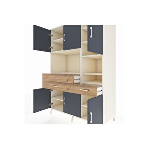 Kronos Dolap 10 Raflı 3 Çekmeceli 6 Kapaklı 132x59x195 Aytaşı-antrasit/çam