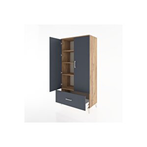 Hyperion Dolap 4 Raflı Tek Çekmeceli 2 Kapaklı 88x44x182 Çam-antrasit