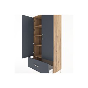 Hyperion Dolap 4 Raflı Tek Çekmeceli 2 Kapaklı 88x44x182 Çam-antrasit