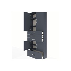 Arges Dolap 5 Raflı 4 Çekmeceli 4 Kapaklı 88x30x243 Antrasit-antrasit